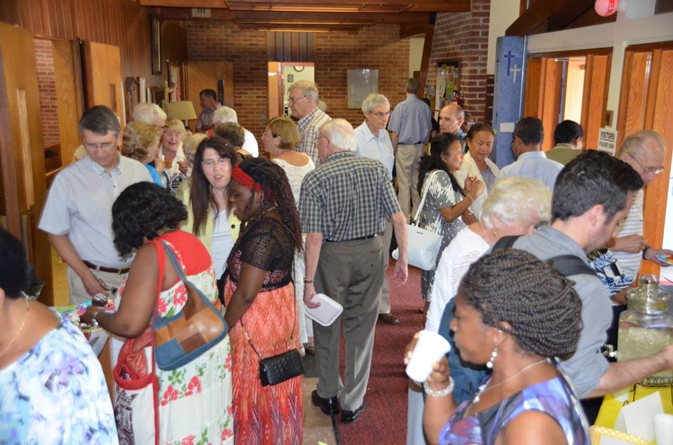 Congregants gather in the Narthex